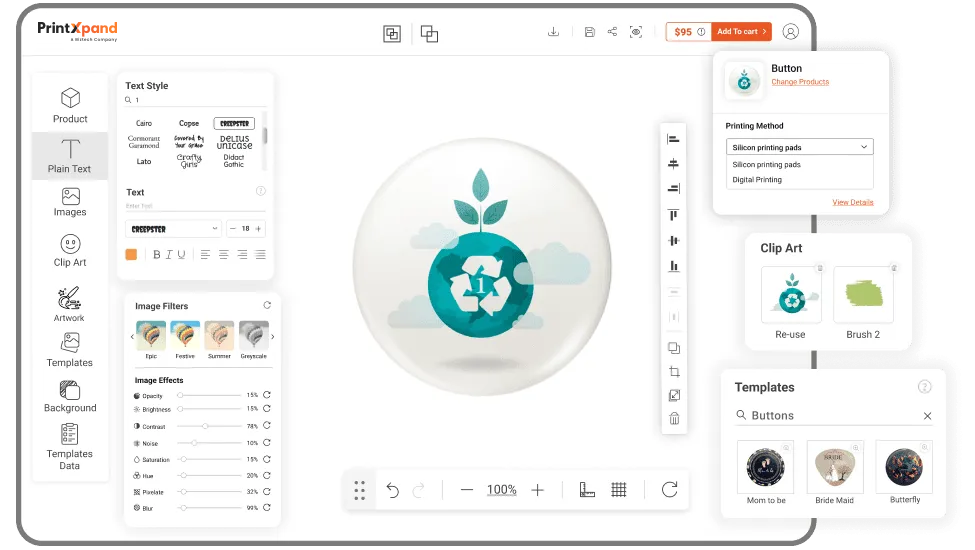 Button Design Software - Text Feature