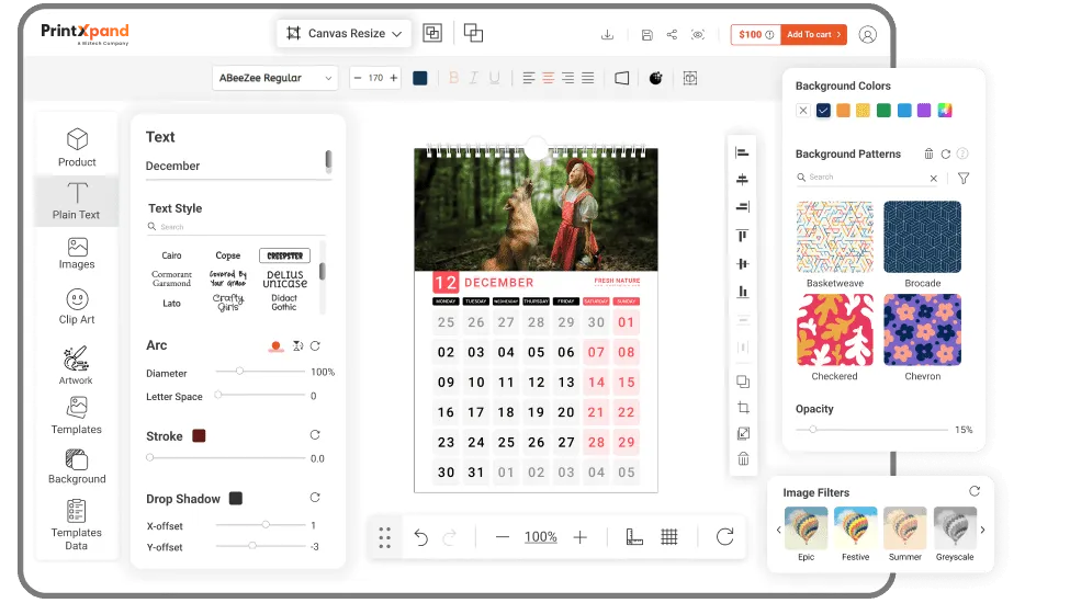 Photo Calendar Design Tool - Text Features